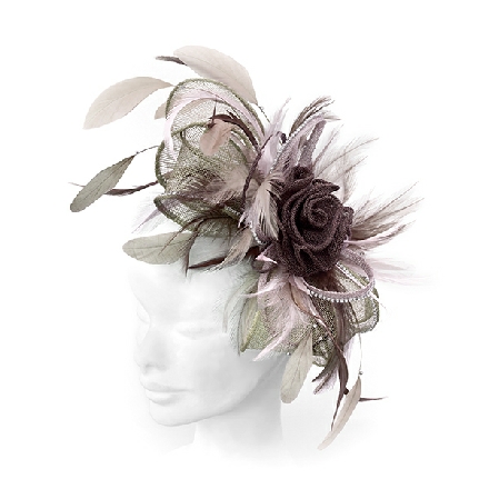Apricot Green Brown Fascinator ideal for wedding guest, Mother of the Bride or bridesmaid; with feathers, crystals or pearls.