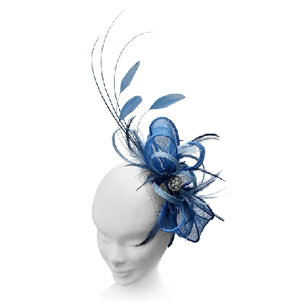 Cobalt Sky Blue Fascinator ideal for wedding guest, Mother of the Bride or bridesmaid; with feathers, crystals or pearls.
